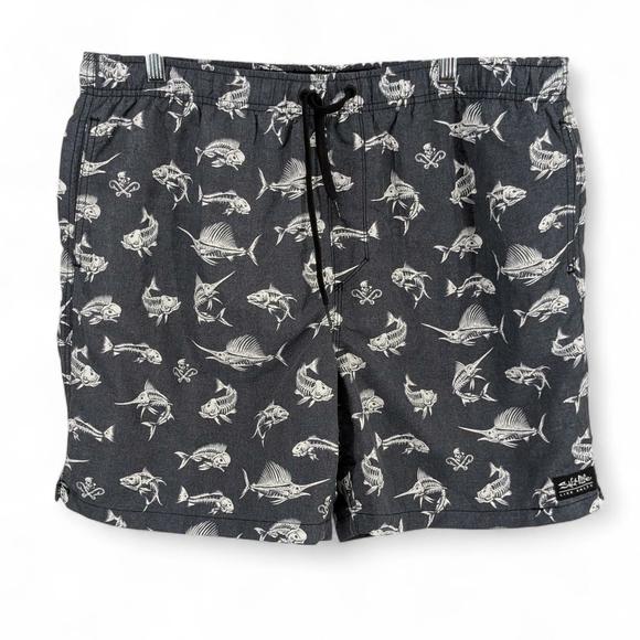 Salt Life Men's Fish N' Bones Print Board Shorts Swimsuit Swim Trunks Black 2XL - Picture 1 of 4